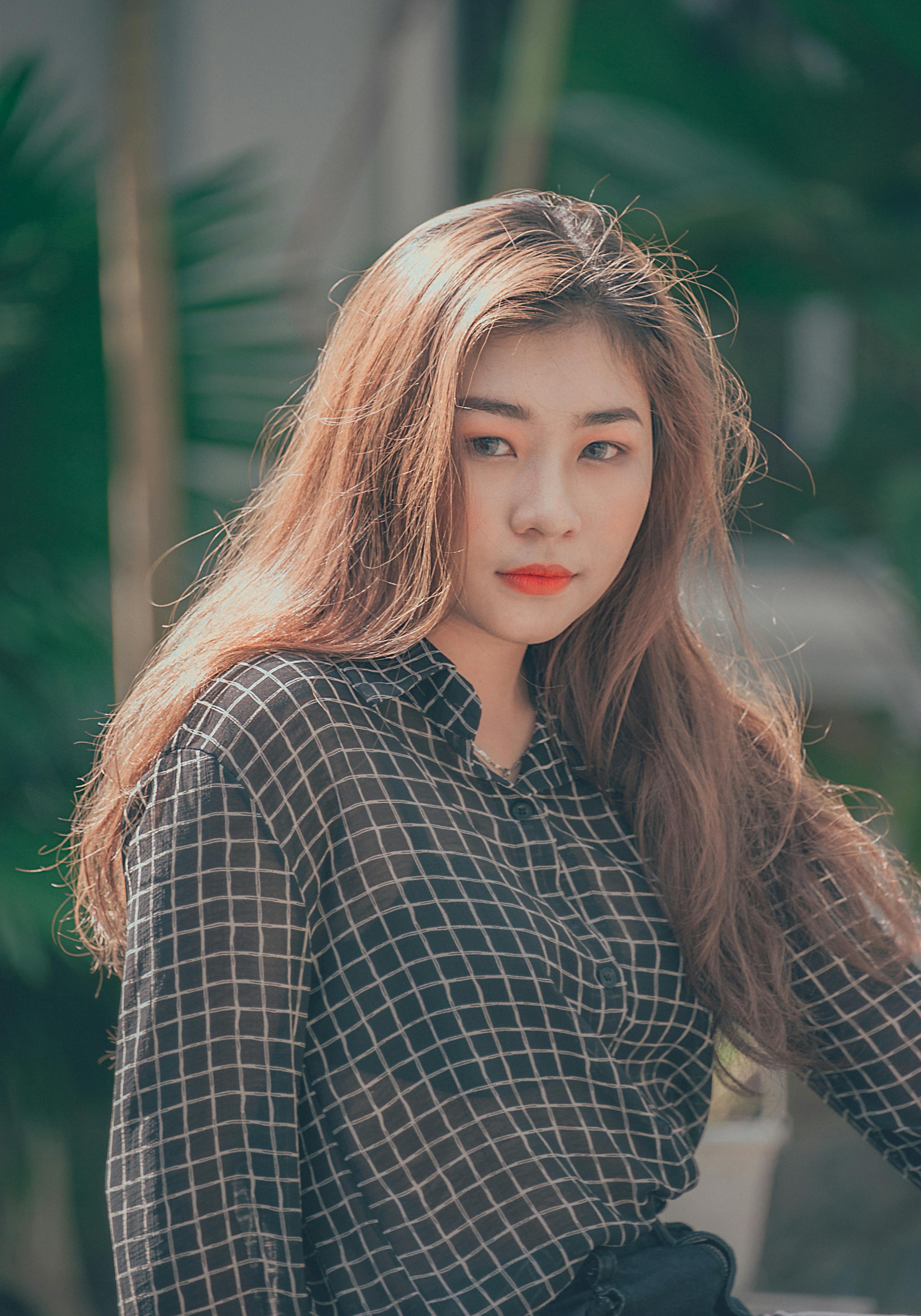 Woman Wearing Black and White Checked Dress Shirt Taken · Free Stock Photo