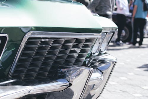 Free Green and Silver Car Grille in Tilt Shift Lens Stock Photo