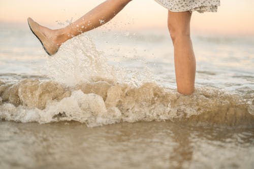 A Person Kicking Seawater