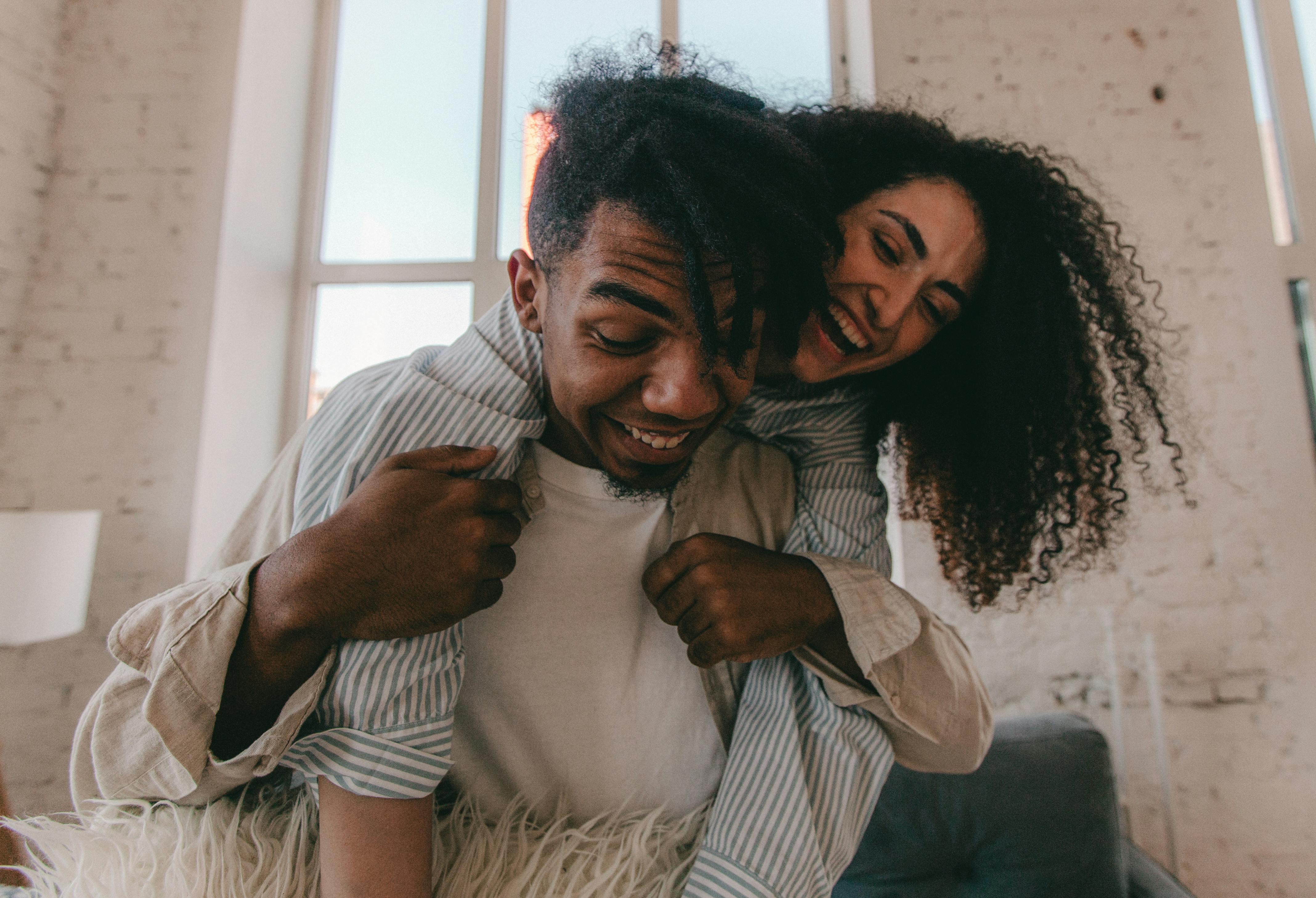 couple during playful moments at home 