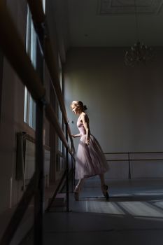 A ballerina practices ballet in a sunlit studio, exuding grace and elegance.