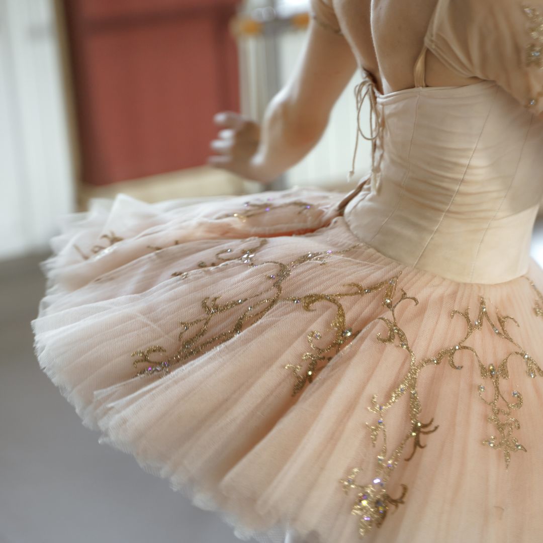 Close-up of the blush Twirl and Shine rehearsal tutu