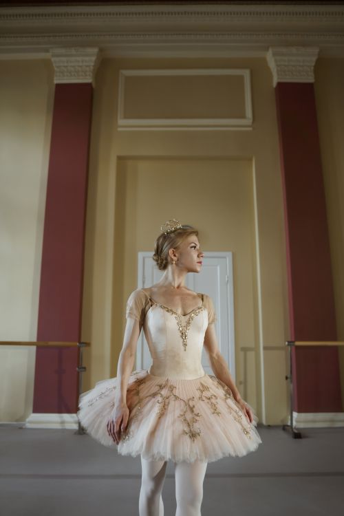 Free Graceful ballerina in a tutu posing in a classic dance studio, exuding poise and elegance. Stock Photo