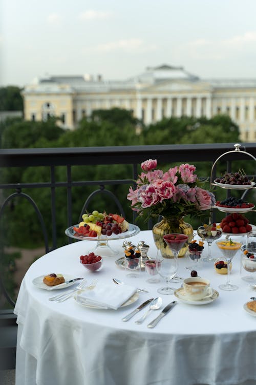 Free Table In A Balcony With Food and Drinks Stock Photo