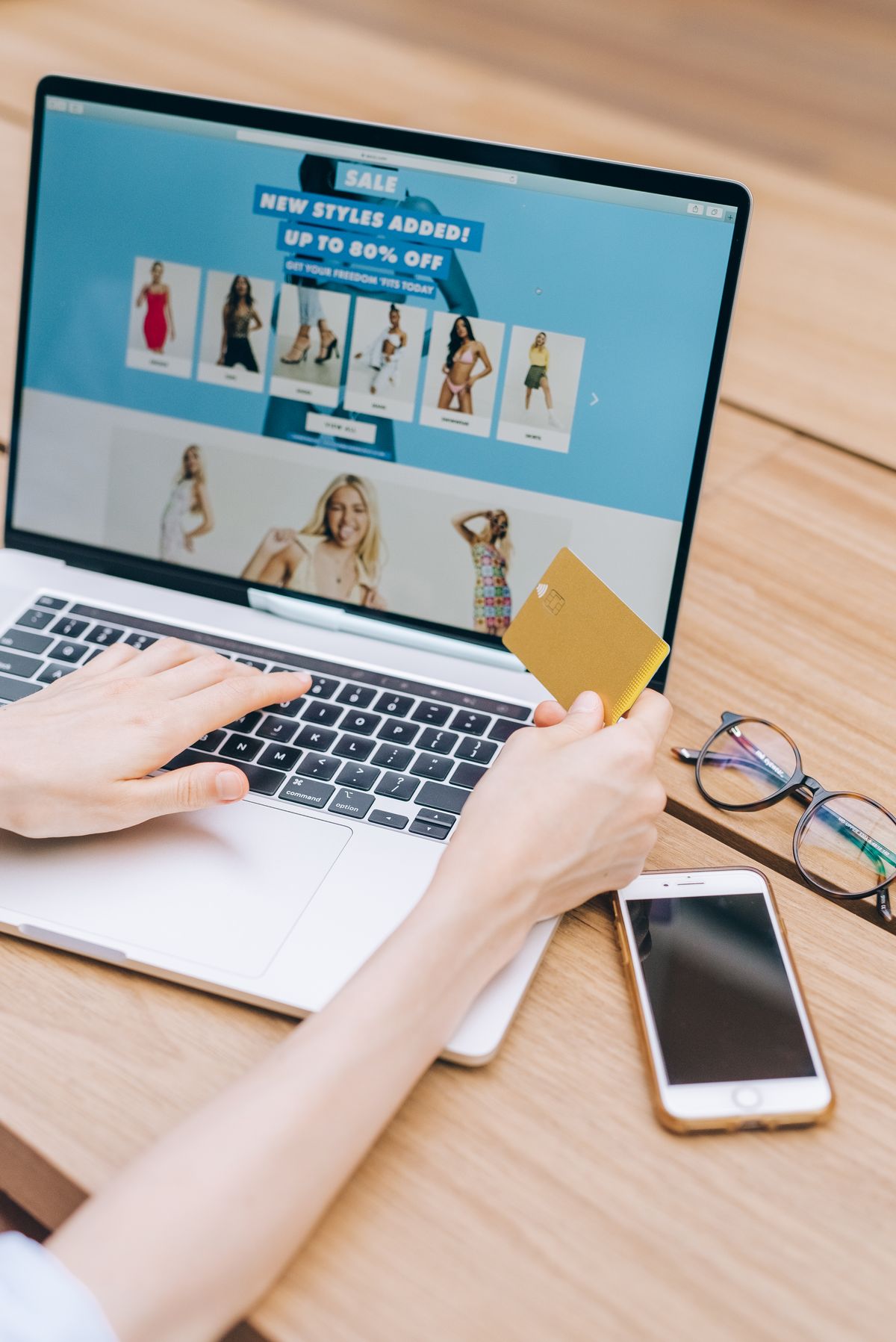 Online digital purchase using laptop and credit card