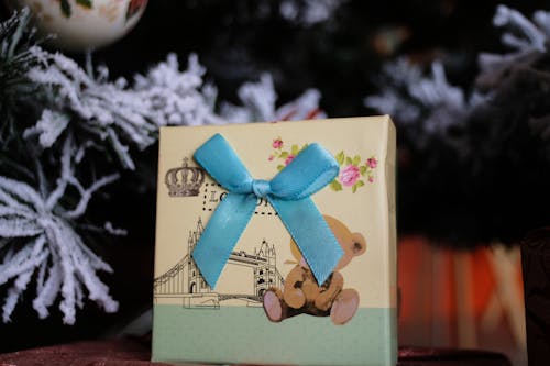 Free Blue Ribbon on a Gift Box Stock Photo