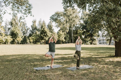 Free An Elderly Couple Doing Yoga at the Park Stock Photo