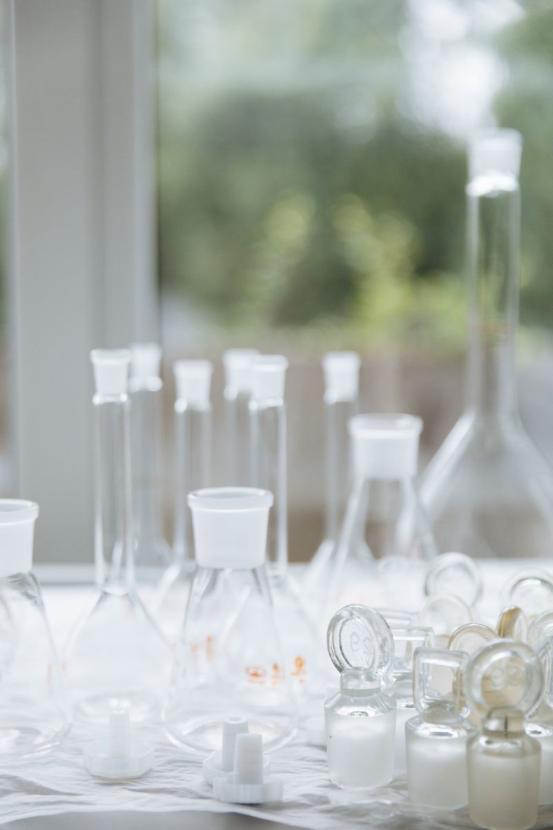 Glass laboratory equipment in a bright space, ideal for scientific analysis visuals.