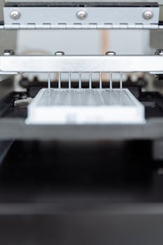 Close-up of automated industrial machinery showcasing precision components and metallic design.