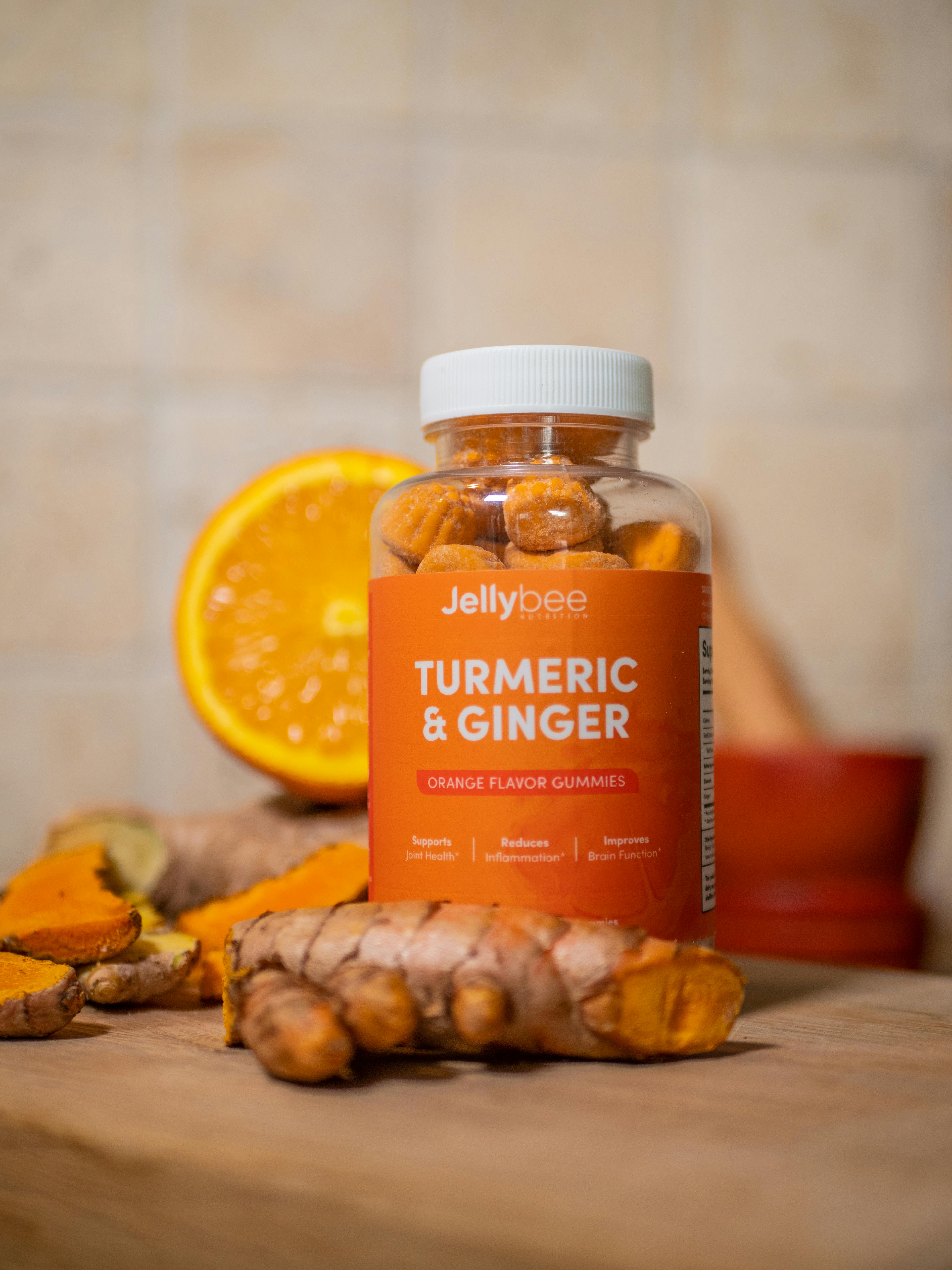 a turmeric and ginger supplements on a bottle