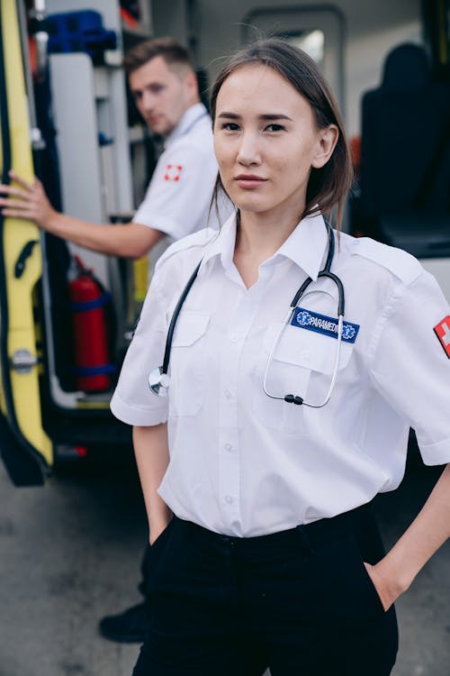 Free A Woman Working as ambulance Paramedic Stock Photo