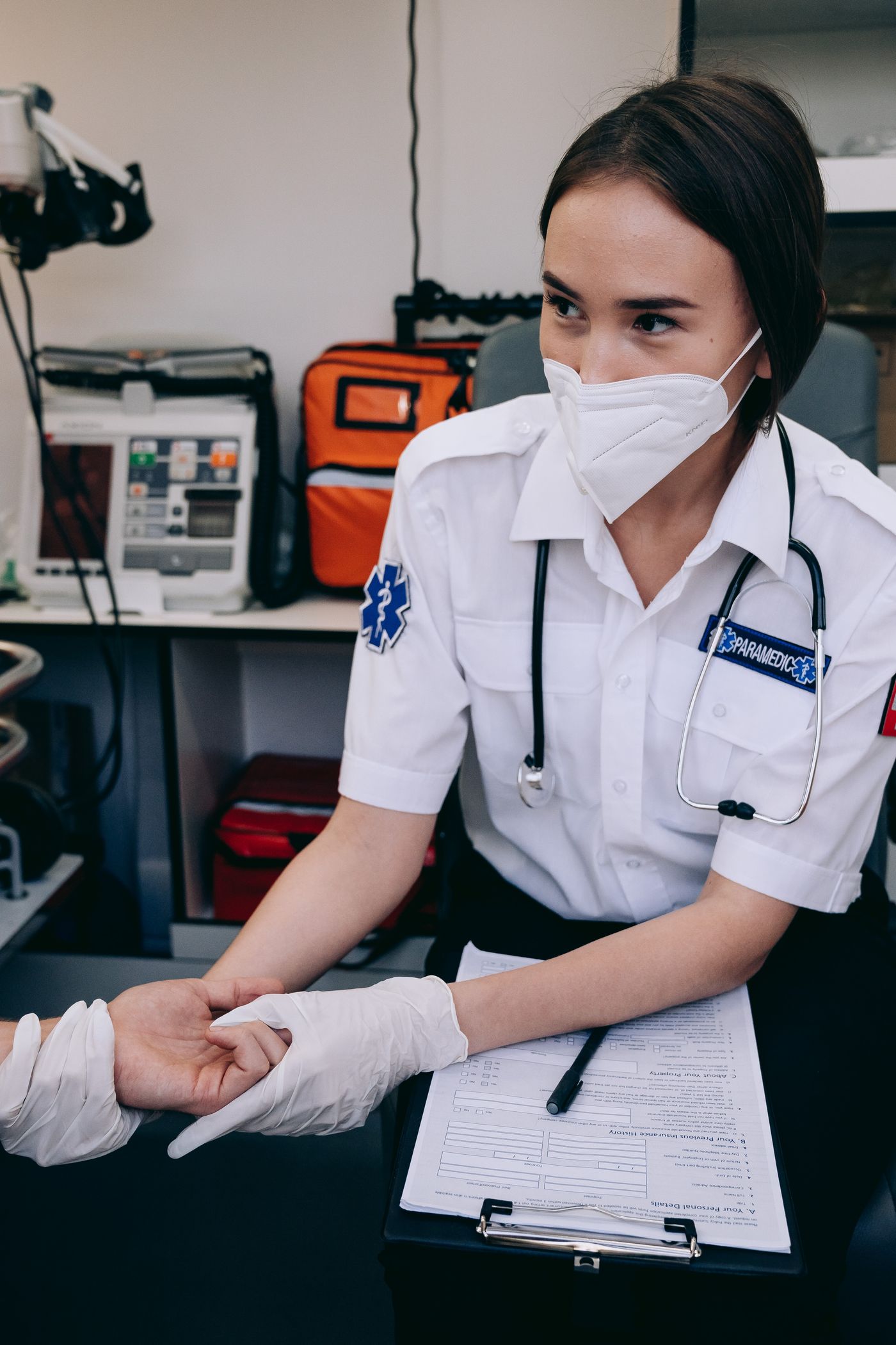 A home health professional reviews information with a client during a visit