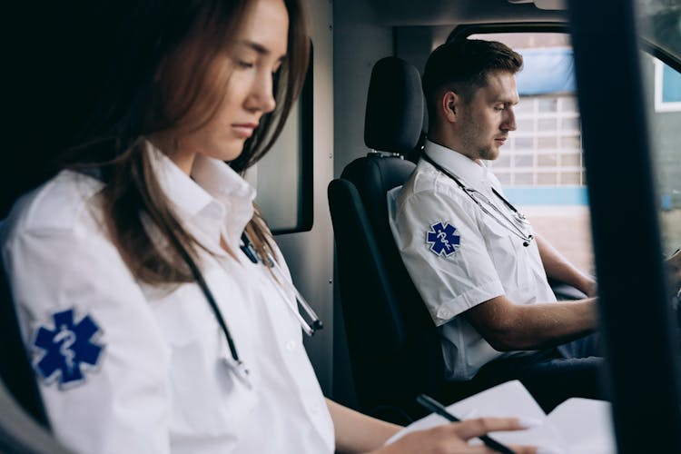 Paramedics Inside An Ambulance