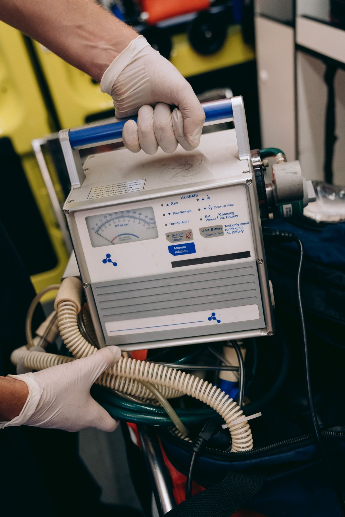 Medical equipment inside an ambulance