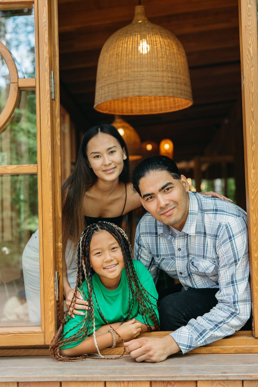 Happy French family smiling