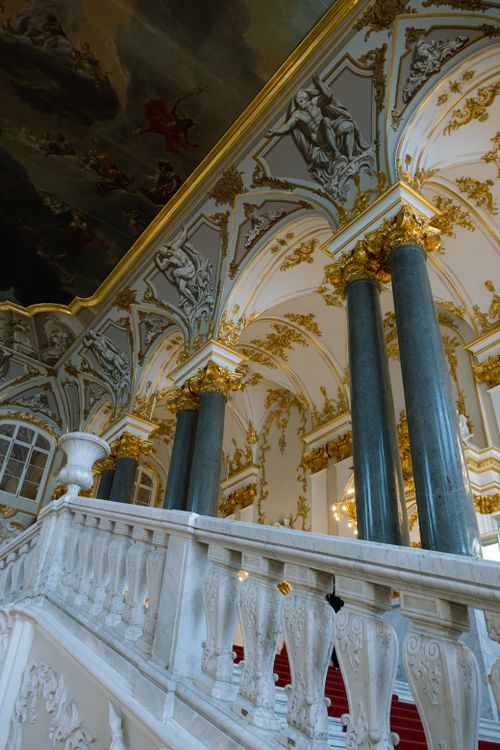 Free Ornate decor with columns and frescoes at the Jordan Staircase, Winter Palace, Hermitage Museum. Stock Photo