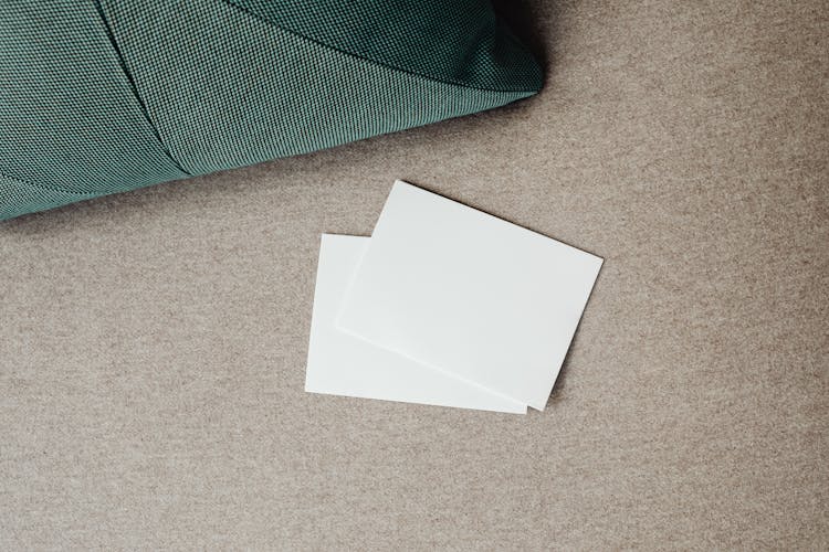 Overhead Shot Of White Blank Cards