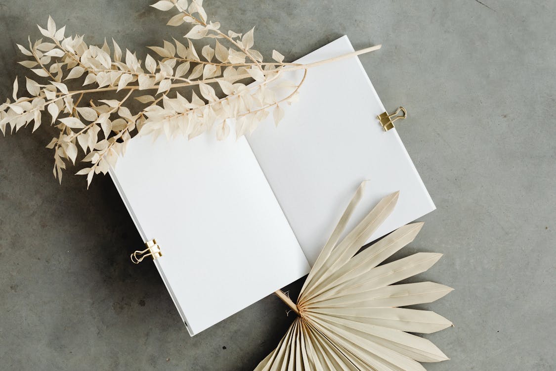 Notebook with Blank Pages Beside Dry Leaves