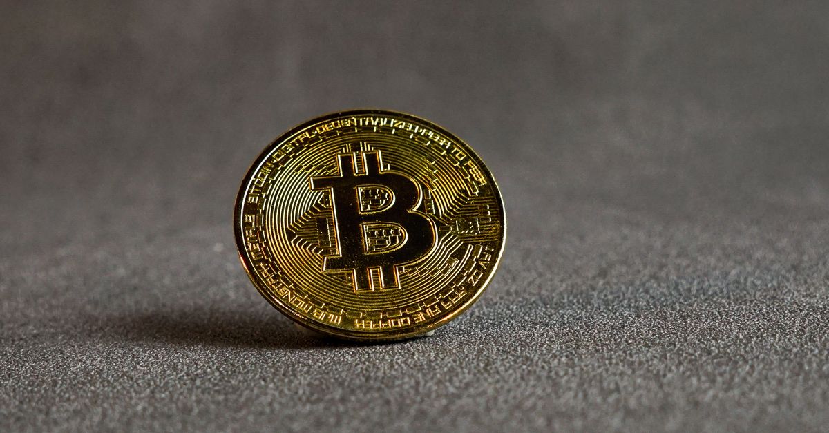 Abstract editorial data-visualization illustration in crimson, downward-flowing tones representing BTC and the broader cryptocurrency market — crypto scenario analysis.