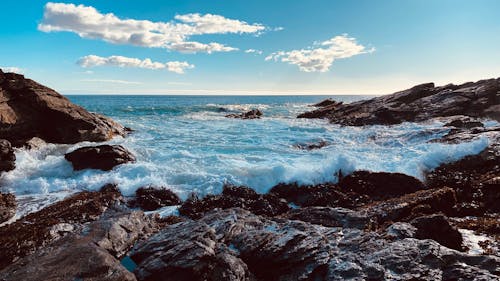 Ocean Waves Crashing on a Rocky Coast