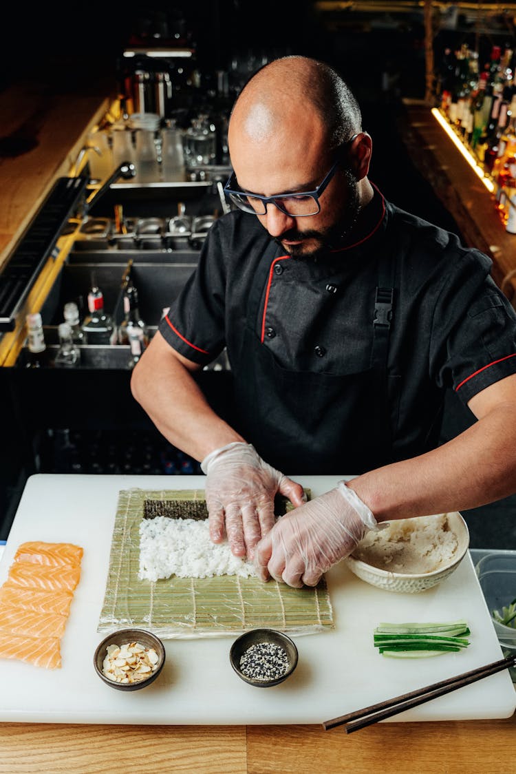 A Chef Making A Sushi