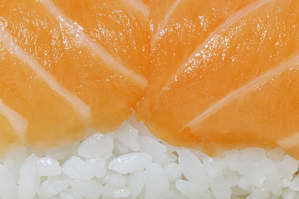 Nigiri de salmón sobre arroz; fotografía referencial