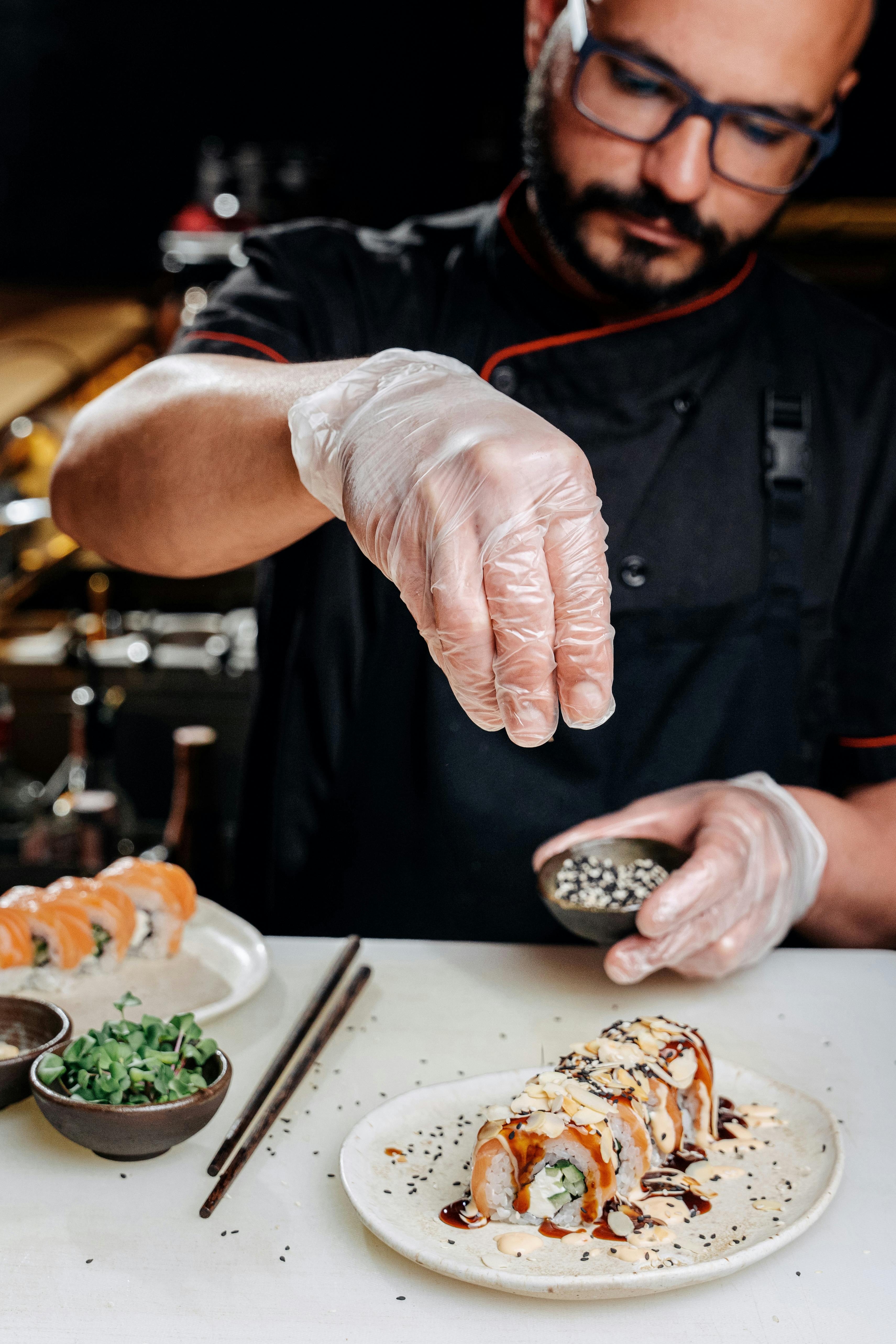 Sushi Chef Making Roll Sushi With Cucumber And Egg Stock Photo, Picture and  Royalty Free Image. Image 131623657.