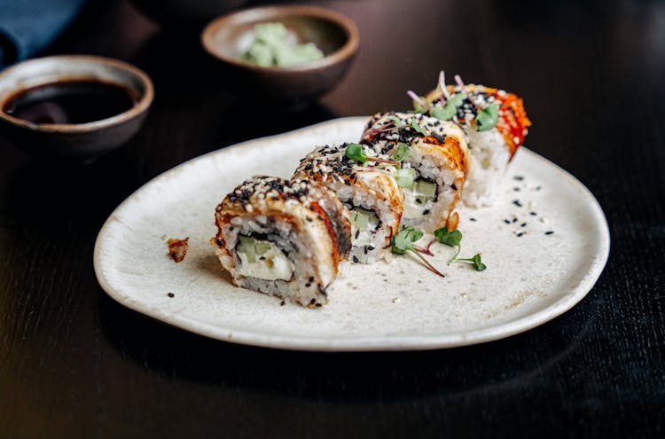 Japanese Food On Ceramic Plate