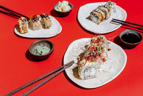 Japanese Food on Red Surface