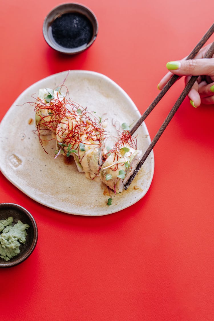 Yummy Sushi On White Plate