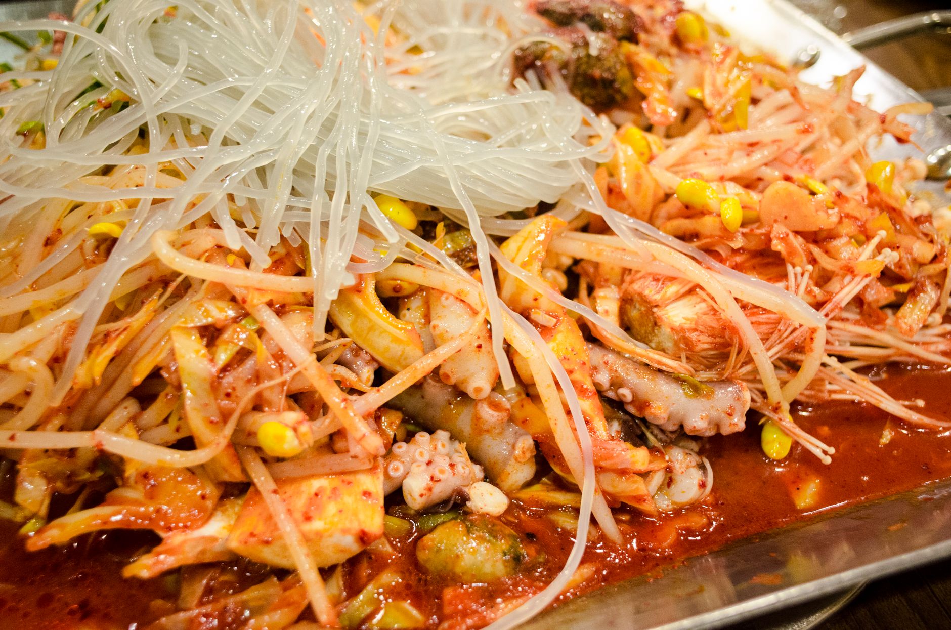 korean japchae glass noodles close up