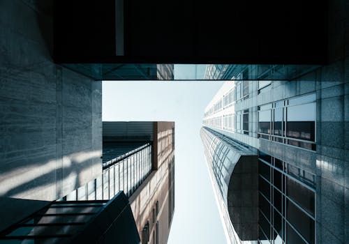 Picture Taken Directly Below of Modern High Rise Buildings