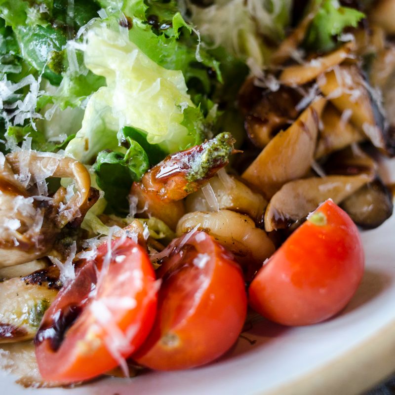 Farro Salad with Roasted Vegetables, Balsamic and Parmesan