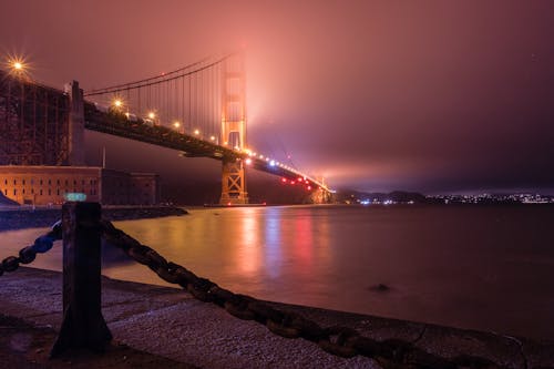 Golden Gate Bridge in San Francisco, California at Night Time