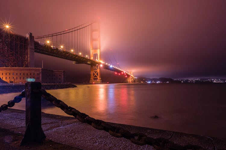 Golden Gate Bridge In San Francisco, California At Night Time