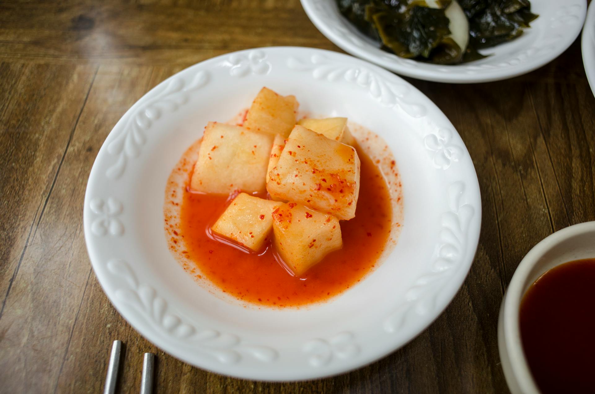 Fermented Radish on a White Saucer