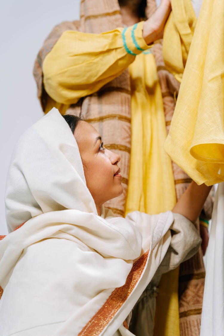 Woman In White Veil Representing Virgin Mary