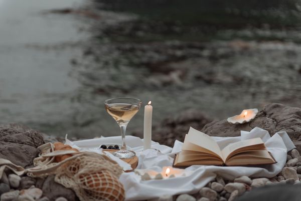 Candles on a summer dinner table