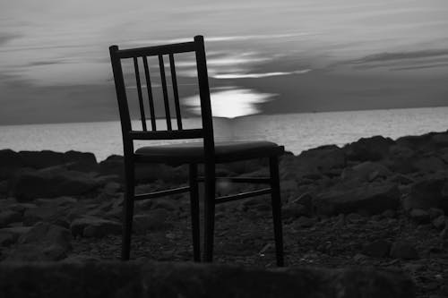 Wooden Chair on the Rocky Seashore