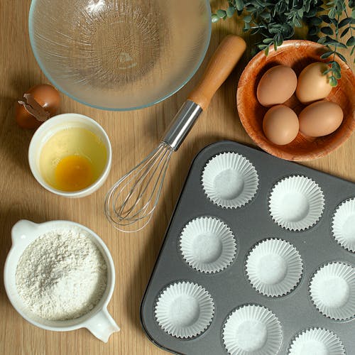 Free Baking Tray Beside the Flour and Eggs Stock Photo