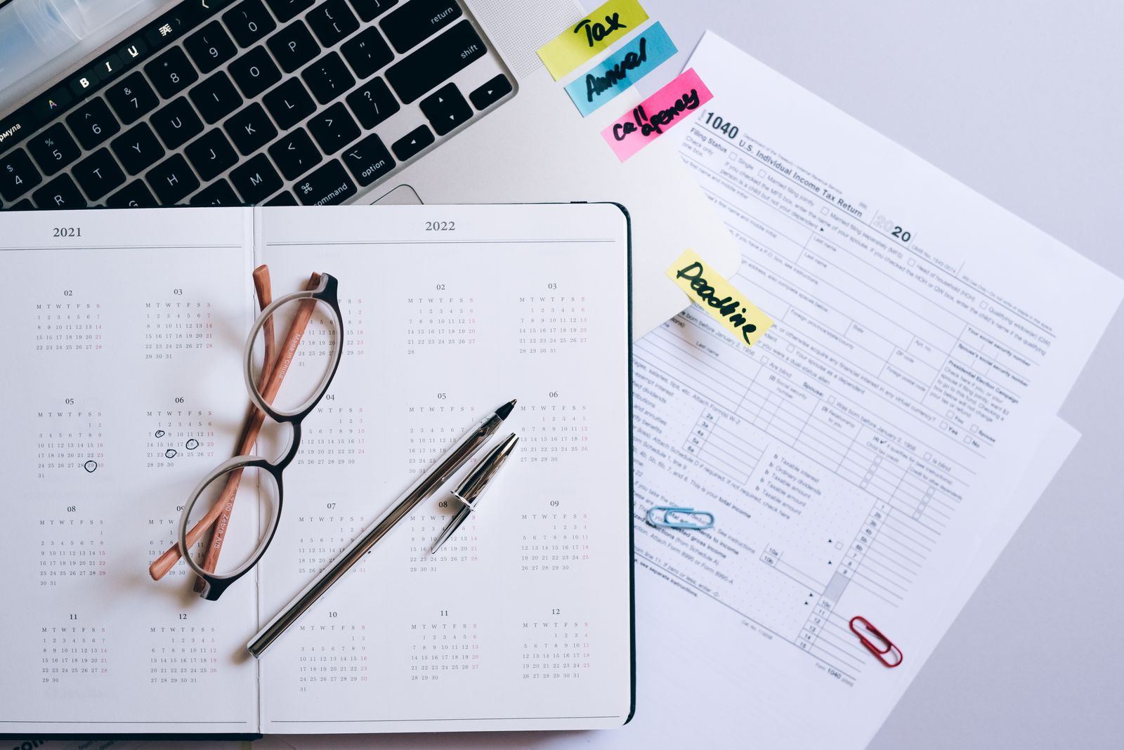 Best time to lodge tax return Australia 2026 with planner, laptop, calendar and tax time documents on a desk