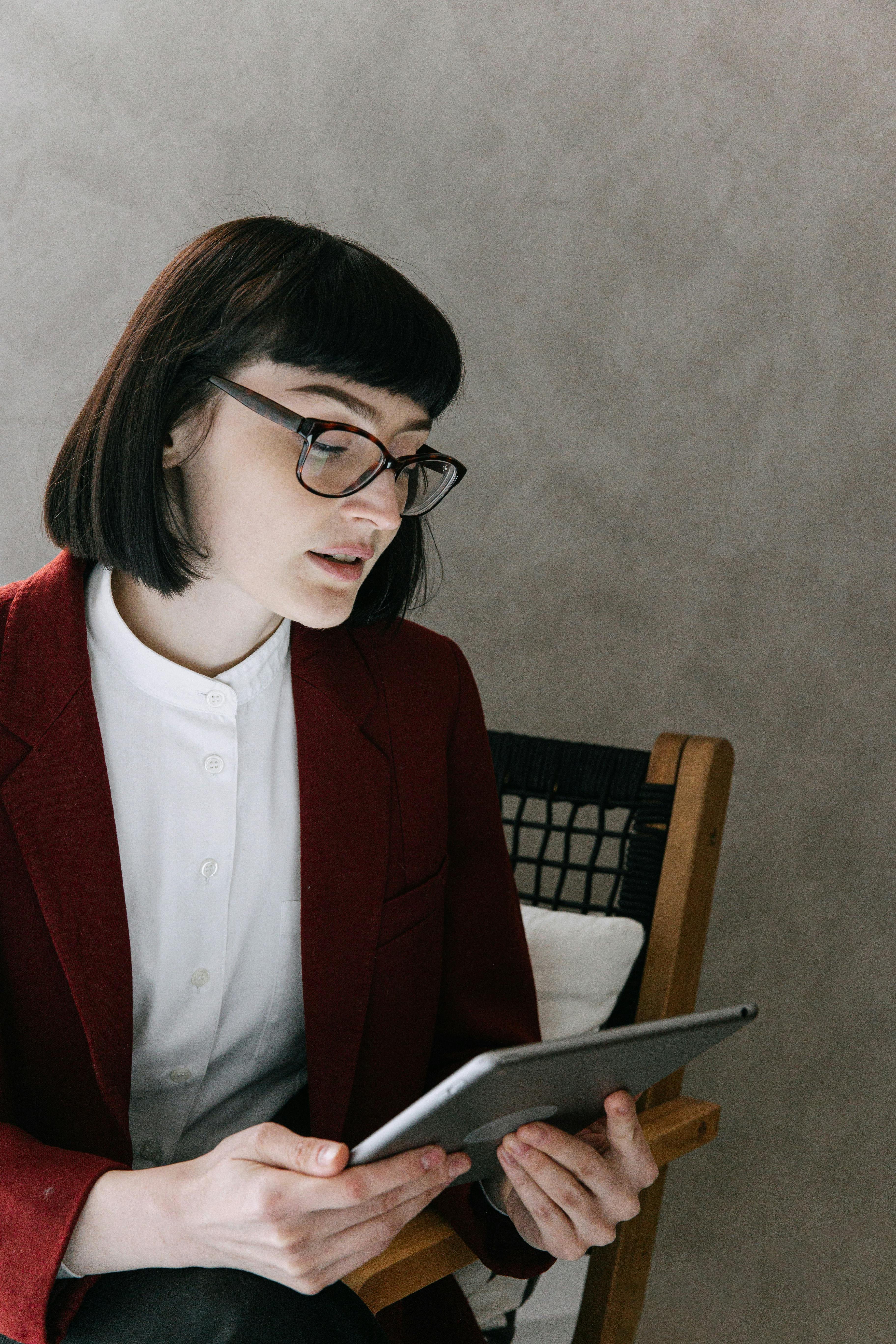 a woman using a tablet