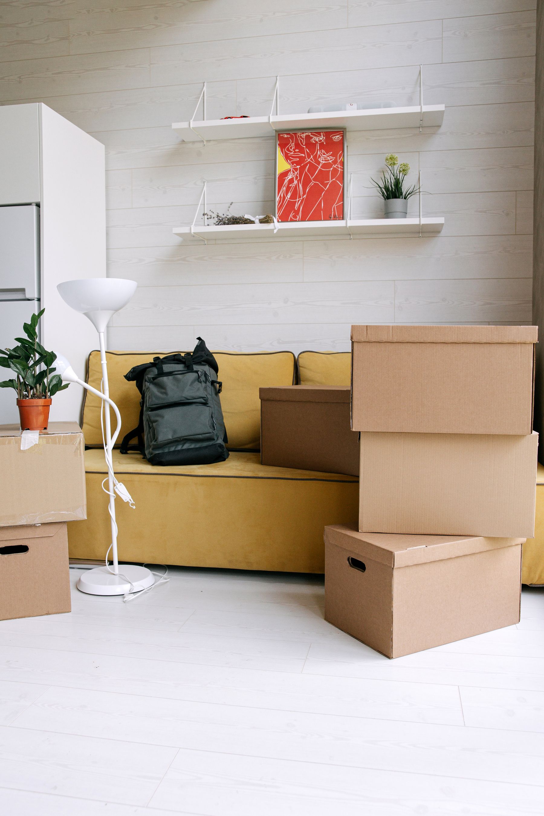 Cajas junto a sofá