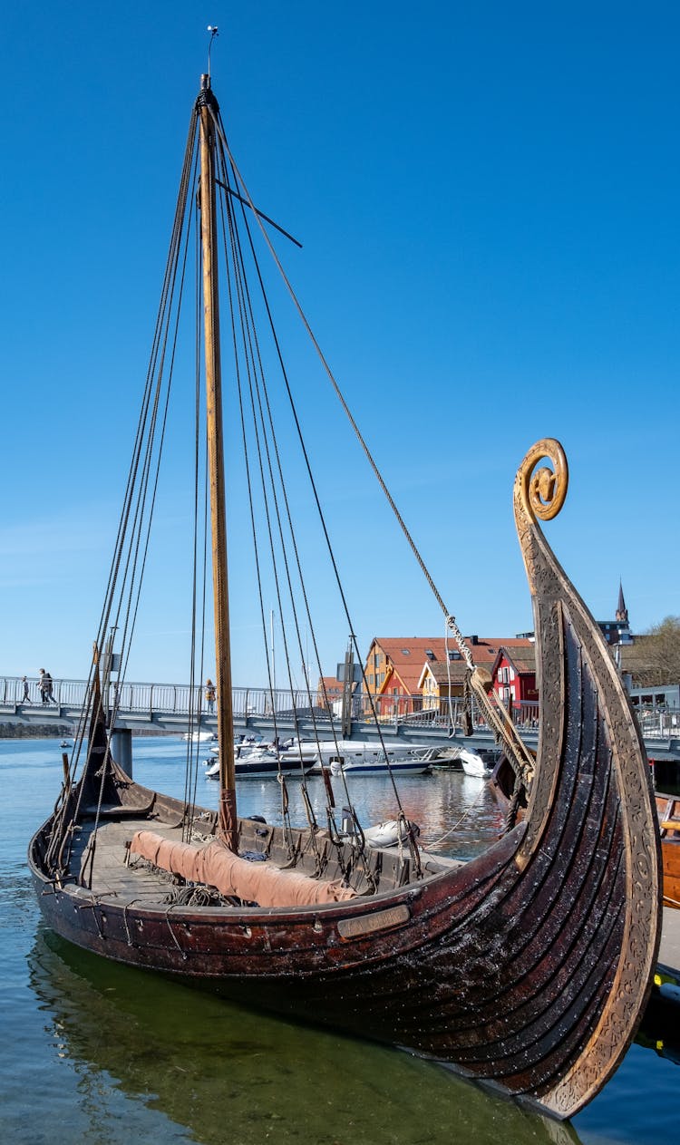 Wooden Viking Boat In Port