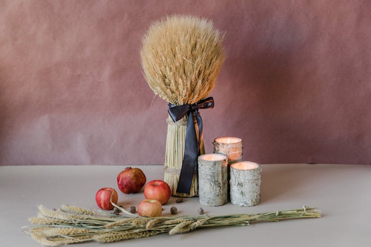 Autumn Composition With Apples And Candles