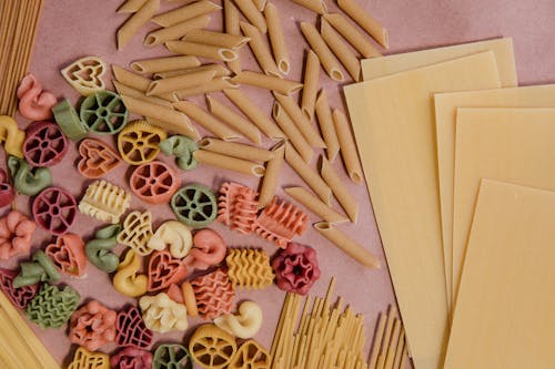 Colorful Pasta on Flat Surface