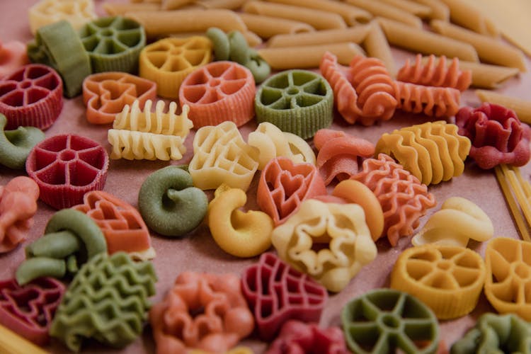 Colourful Pasta In Different Shapes