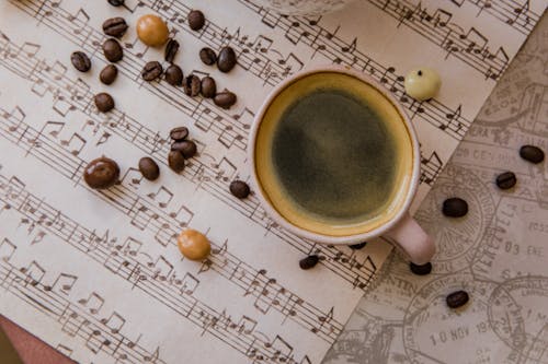 Free A Cup of Coffee on Top of a Musical Notes Stock Photo