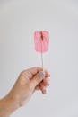 Person Holding Pink Pink Lollipop With an Insect