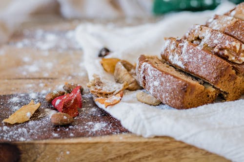 Close-up of Bread Slices on a Wooden Chopping Board